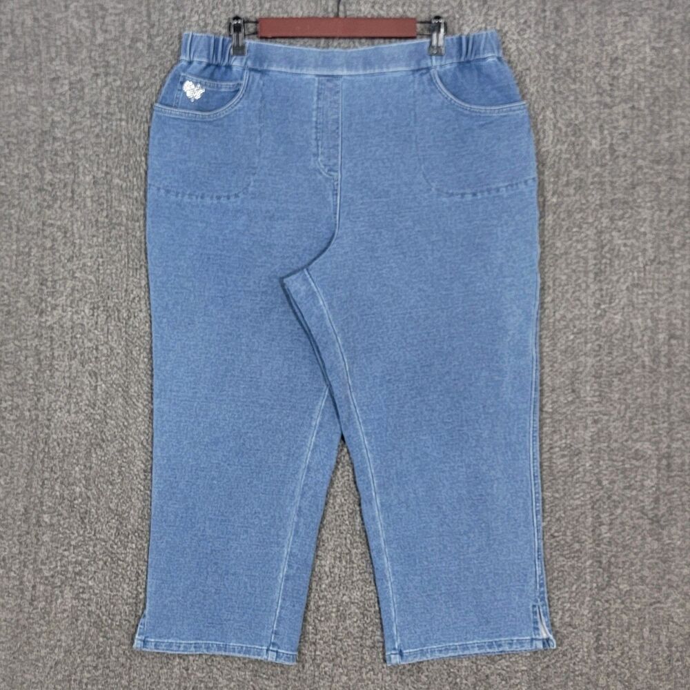 DreamJeannes By Quacker Factory Jeans Womens XL Blue Capri Pull-On Rhinestones